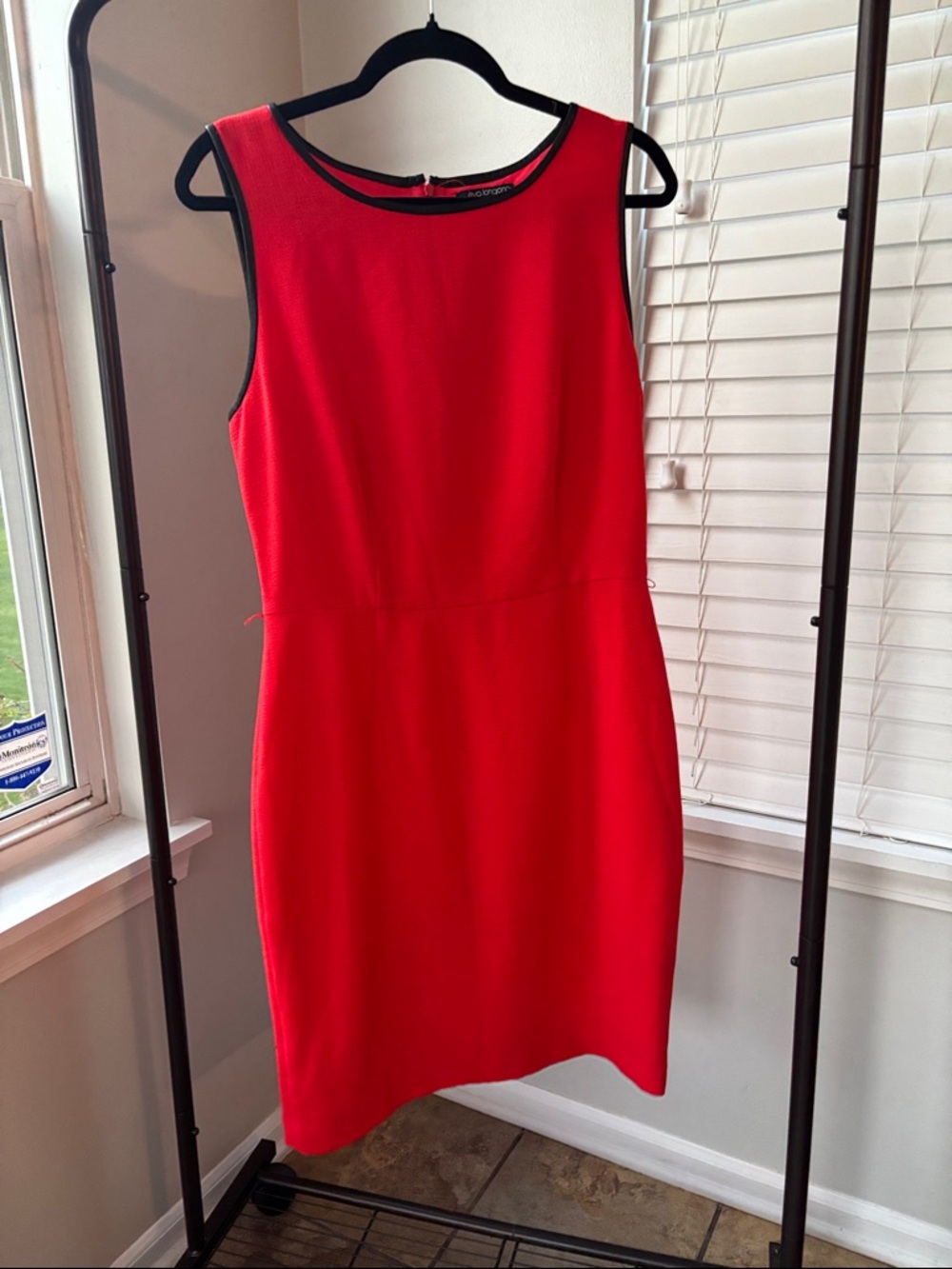 Boston Proper Red Sleeveless Sheath Dress with Black Trim
